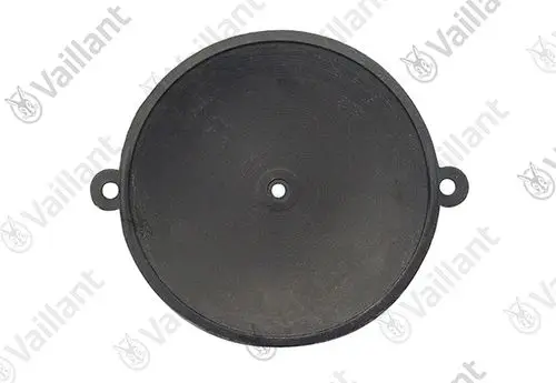 Schwarze Membran von Vaillant mit zentriertem Loch und zwei seitlichen Aussparungen für die Befestigung, flache Oberfläche ohne erkennbare Maße.